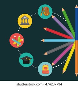 paint building colors cap bag back to shool education  icon set. Colorful and flat design. Vector illustration