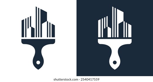  Pintura o diseño de logotipo de pintura de construcción, silueta de pincel de pintura combinada con icono de construcción