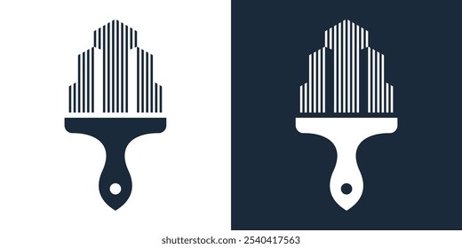  Pintura o diseño de logotipo de pintura de construcción, silueta de pincel de pintura combinada con icono de construcción
