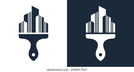  Pintura o diseño de logotipo de pintura de construcción, silueta de pincel de pintura combinada con icono de construcción