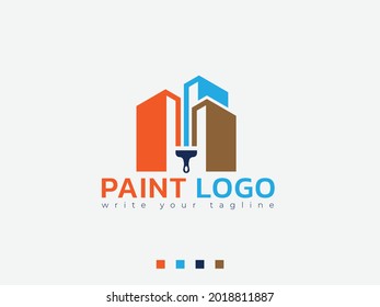 Paint Building Real Estate Logo. Colorful Paint House Logo Design Vector.  Home Decoration. House Construction