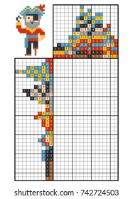 Paint by number puzzle (nonogram), education game for children, Pirate
