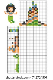 Paint by number puzzle (nonogram), education game for children, Mermaid
