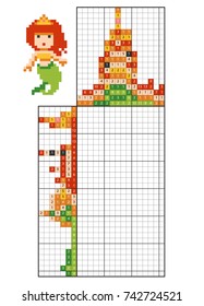Paint by number puzzle (nonogram), education game for children, Mermaid