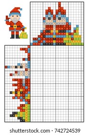 Paint by number puzzle (nonogram), education game for children, Santa Claus