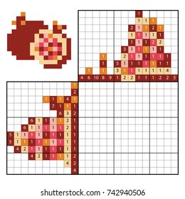 Paint by number puzzle (nonogram), education game for children, Pomegranate