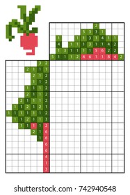 Paint by number puzzle (nonogram), education game for children, Radishes