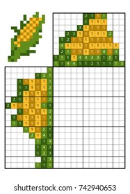 Paint by number puzzle (nonogram), education game for children, Corn