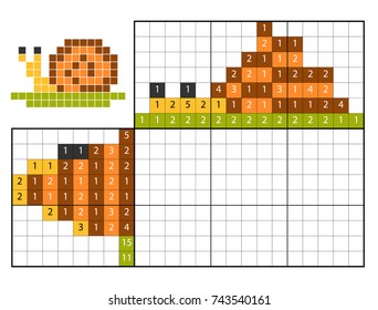 Paint by number puzzle (nonogram), education game for children, Snail