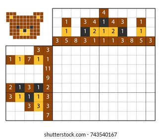 Paint by number puzzle (nonogram), education game for children, Bear