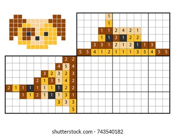 Paint by number puzzle (nonogram), education game for children, Dog