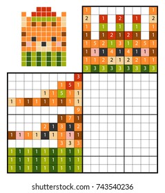 Paint by number puzzle (nonogram), education game for children, Cat