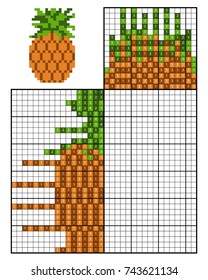 Paint by number puzzle (nonogram), education game for children, Pineapple