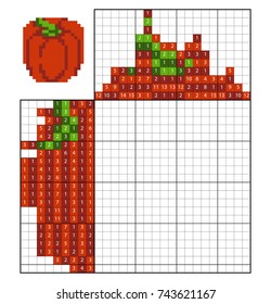 Paint by number puzzle (nonogram), education game for children, Red pepper