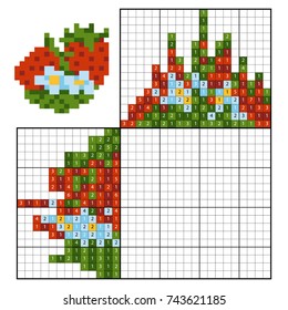 Paint by number puzzle (nonogram), education game for children, Strawberry