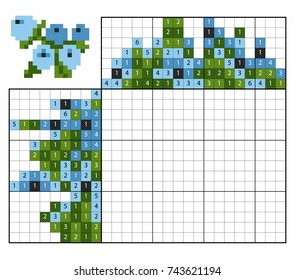 Paint by number puzzle (nonogram), education game for children, Blueberries
