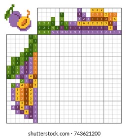 Paint by number puzzle (nonogram), education game for children, Plum