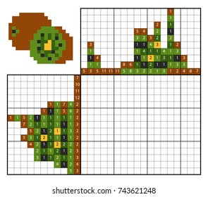 Paint by number puzzle (nonogram), education game for children, Kiwi