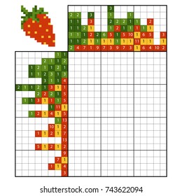 Paint by number puzzle (nonogram), education game for children, Strawberry