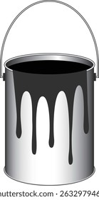 A paint can with black paint dripping over the edge