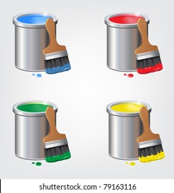 Paint can with brush of different colors