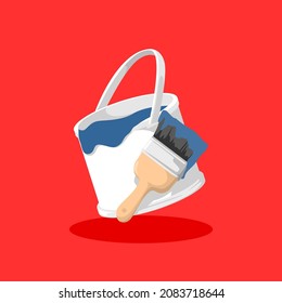 paint can with brush flat style isolated icon clip art vector illustration