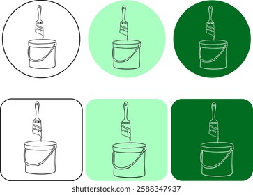 Paint can and brush graphic line ink logo. Vector illustration icon
