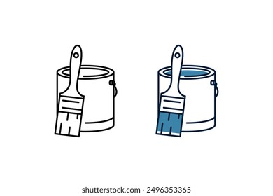 Paint can and brush icon design template. line style isolated on white background. blue and black colors can be selected.