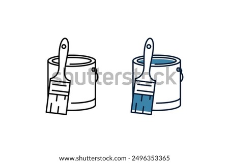 Paint can and brush icon design template. line style isolated on white background. blue and black colors can be selected.