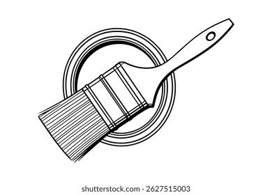 Paint Can and Brush Line Art Vector Illustration