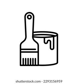 Paint can and brush vector line icon.
