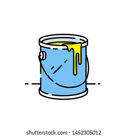 Paint can icon. Blue and yellow open paint tin symbol. Vector illustration.