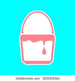 Paint can icon. Vector. Magenta icon with white sticker contour at sky blue background. Isolated.