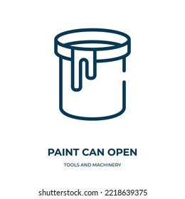 Paint can open icon. Linear vector illustration from tools and machinery collection. Outline paint can open icon vector. Thin line symbol for use on web and mobile apps, logo, print media.