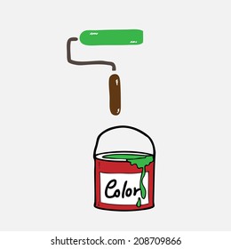 Paint can and roller drawing cartoon
