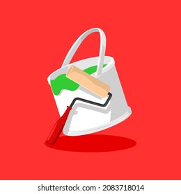 paint can and roller flat style isolated icon clip art vector illustration