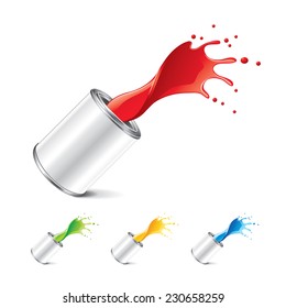 Paint can with splashes isolated on white photo-realistic vector illustration