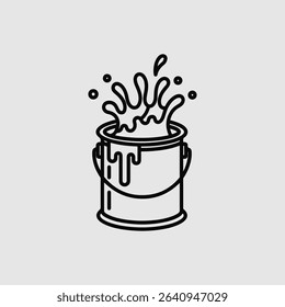 Paint can with splashing paint line art icon