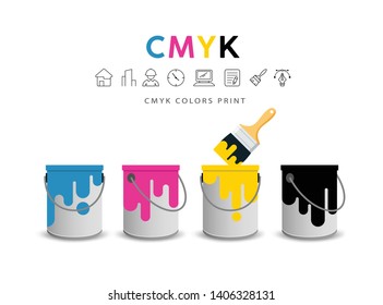 Paint cans and paint brushes vector concept design isolated on white background, illustration
