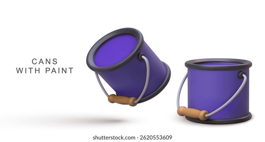 Paint Cans With Purple Liquid, Perfect For DIY Renovation, Decoration Projects, Home Repair, Creative Art Concepts, Clean White Background For Easy Use, Vector Illustration.