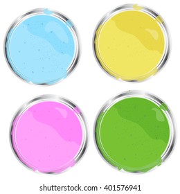 Paint cans, a top view. Containers. Vector illustration.