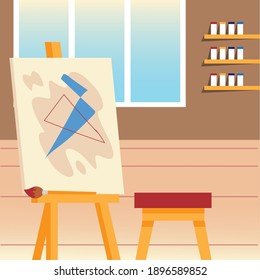 paint class art studio with canvas easel chair brush