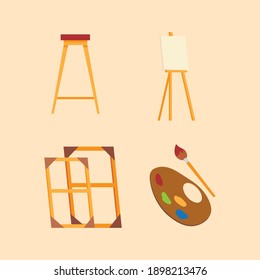 paint class tools canvas easel seat and wood frames vector illustration
