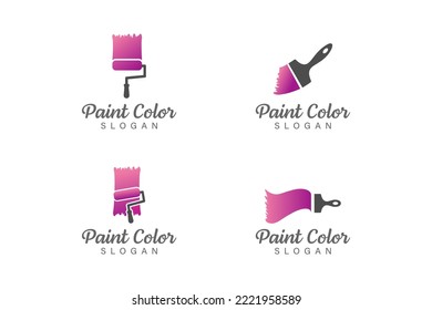 Paint color brush logo design vector set collection