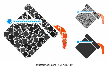 Paint color bucket mosaic of raggy items in different sizes and color tinges, based on paint color bucket icon. Vector tremulant items are composed into mosaic.