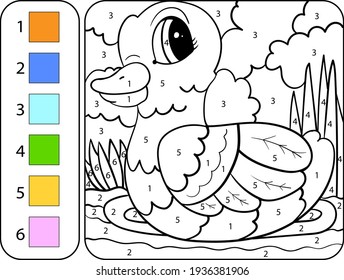 Paint Color Cute Duck By Addition And Subtraction Numbers - Worksheet For Education For Kids