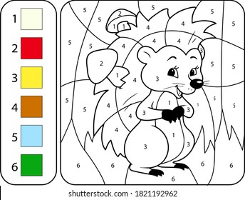 Paint color hedgehog by addition and subtraction numbers - Worksheet for education for kids