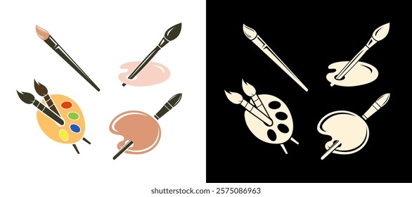 Paint color palette and brush icon art artist set vector