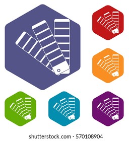 Paint color selection booklet icons set rhombus in different colors isolated on white background