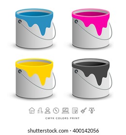 Paint colorful cans with business icons concept design, vector illustration